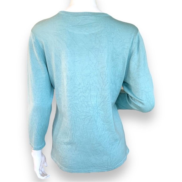 APPLESEED’S SILK BLEND TEAL CREW NECK SWEATER. WOMEN’S SIZE MEDIUM - Picture 2 of 7